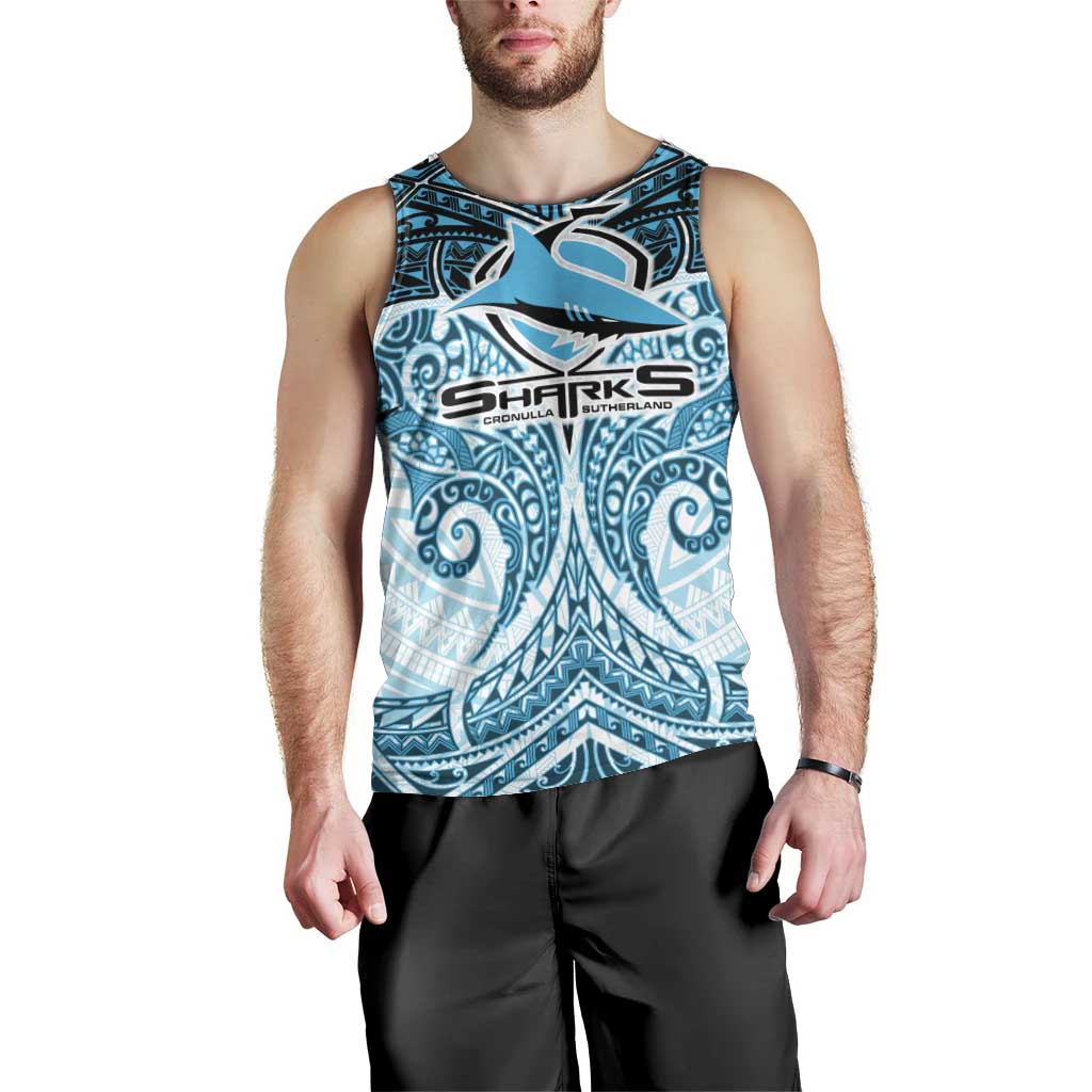Personalized Cronulla-Sutherland Sharks Men Tank Top Polynesian Tribal Pattern Style