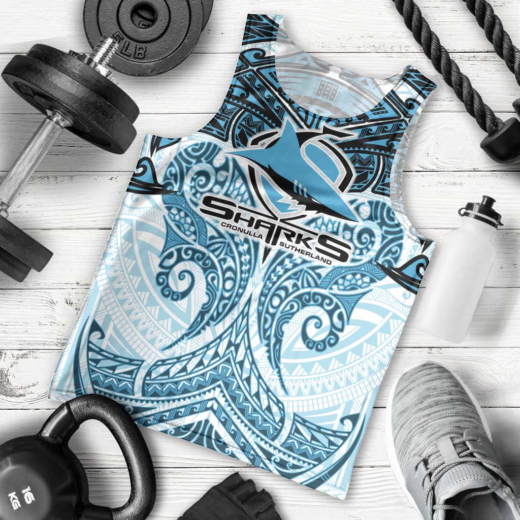 Personalized Cronulla-Sutherland Sharks Men Tank Top Polynesian Tribal Pattern Style