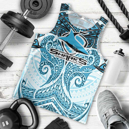 Personalized Cronulla-Sutherland Sharks Men Tank Top Polynesian Tribal Pattern Style