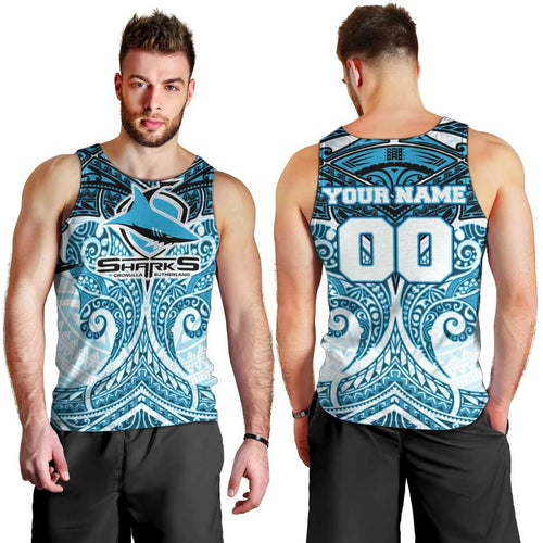 Personalized Cronulla-Sutherland Sharks Men Tank Top Polynesian Tribal Pattern Style