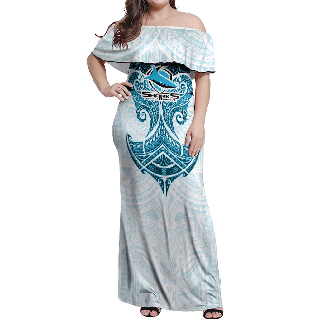 Personalized Cronulla-Sutherland Sharks Off Shoulder Maxi Dress Polynesian Tribal Pattern Style