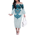 Personalized Cronulla-Sutherland Sharks Off The Shoulder Long Sleeve Dress Polynesian Tribal Pattern Style