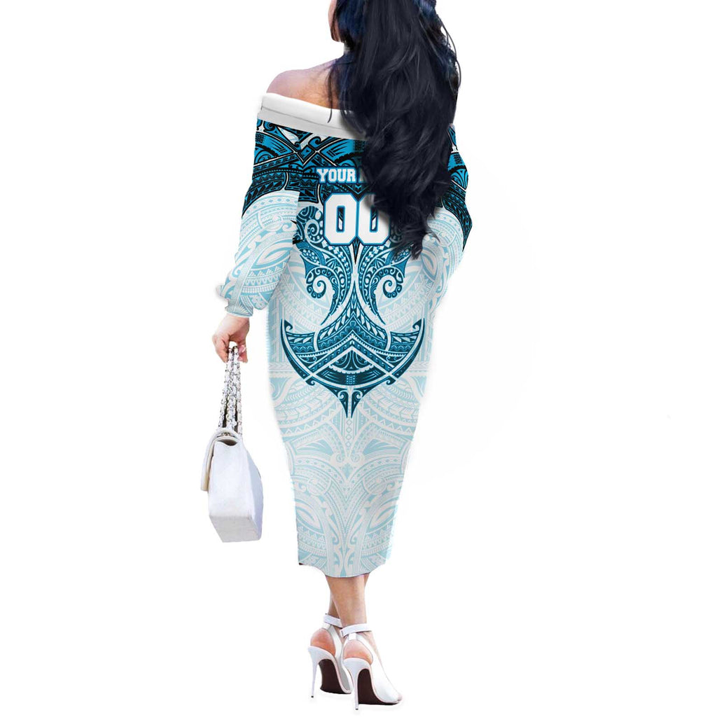 Personalized Cronulla-Sutherland Sharks Off The Shoulder Long Sleeve Dress Polynesian Tribal Pattern Style