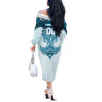 Personalized Cronulla-Sutherland Sharks Off The Shoulder Long Sleeve Dress Polynesian Tribal Pattern Style