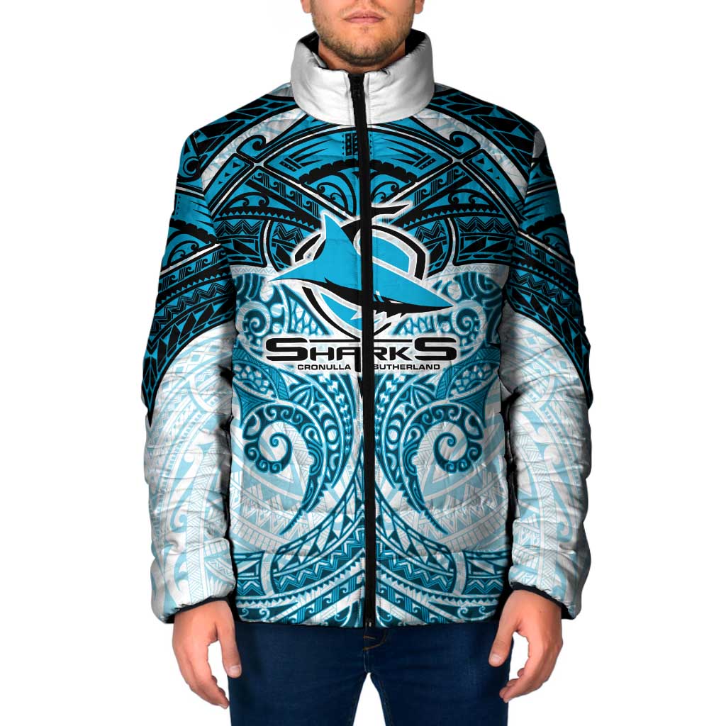 Personalized Cronulla-Sutherland Sharks Padded Jacket Polynesian Tribal Pattern Style