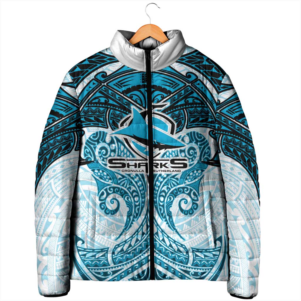 Personalized Cronulla-Sutherland Sharks Padded Jacket Polynesian Tribal Pattern Style