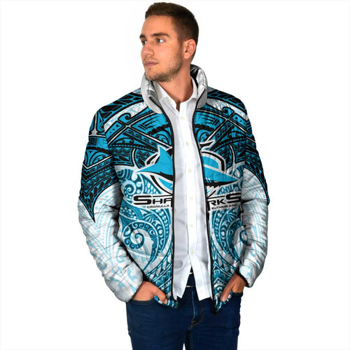 Personalized Cronulla-Sutherland Sharks Padded Jacket Polynesian Tribal Pattern Style