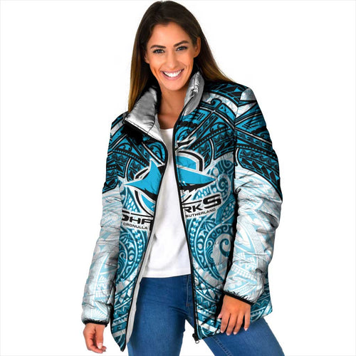Personalized Cronulla-Sutherland Sharks Padded Jacket Polynesian Tribal Pattern Style