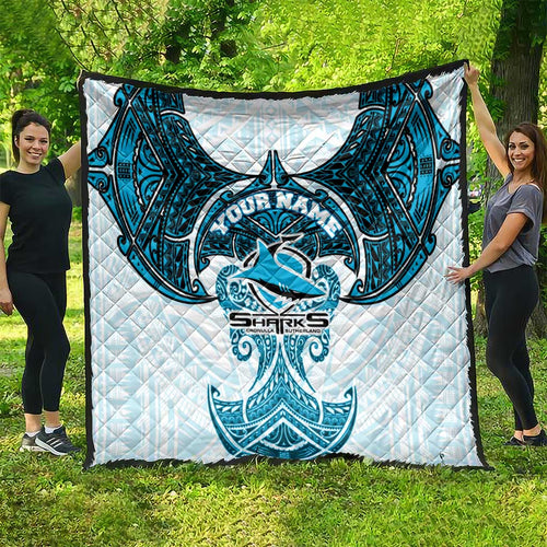 Personalized Cronulla-Sutherland Sharks Quilt Polynesian Tribal Pattern Style