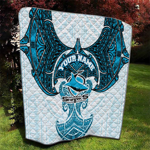 Personalized Cronulla-Sutherland Sharks Quilt Polynesian Tribal Pattern Style