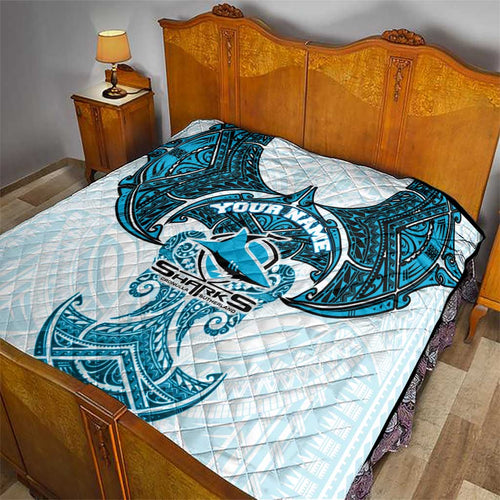 Personalized Cronulla-Sutherland Sharks Quilt Polynesian Tribal Pattern Style
