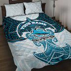 Personalized Cronulla-Sutherland Sharks Quilt Bed Set Polynesian Tribal Pattern Style