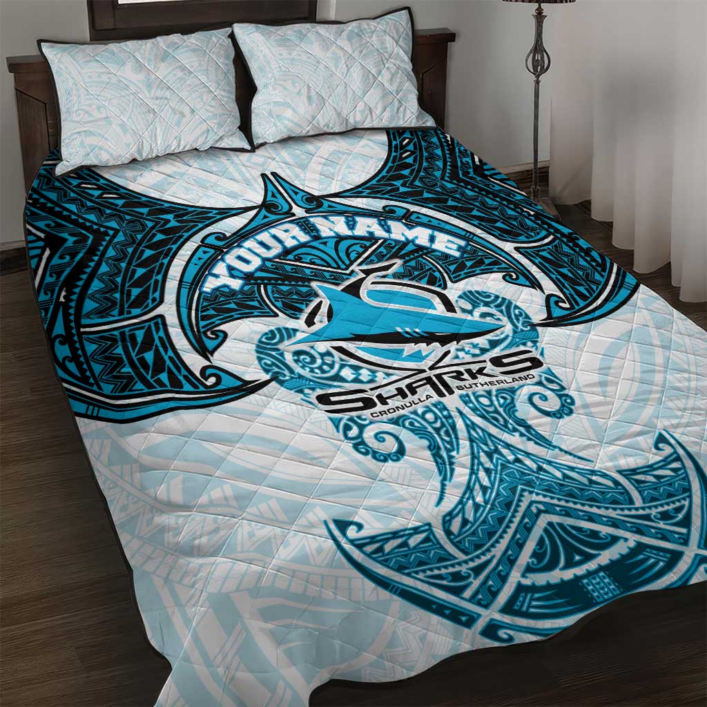 Personalized Cronulla-Sutherland Sharks Quilt Bed Set Polynesian Tribal Pattern Style