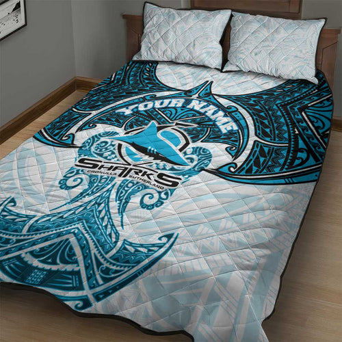 Personalized Cronulla-Sutherland Sharks Quilt Bed Set Polynesian Tribal Pattern Style