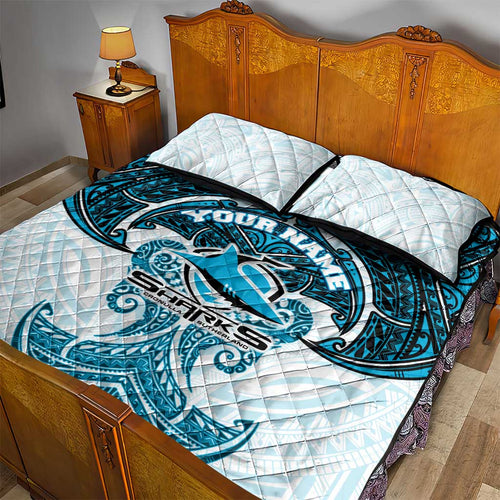 Personalized Cronulla-Sutherland Sharks Quilt Bed Set Polynesian Tribal Pattern Style