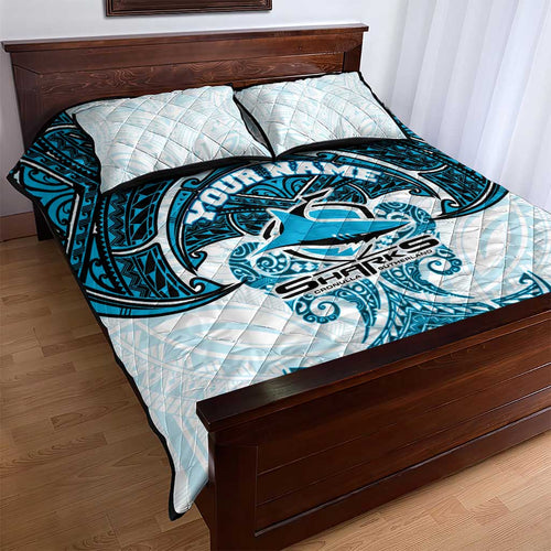 Personalized Cronulla-Sutherland Sharks Quilt Bed Set Polynesian Tribal Pattern Style