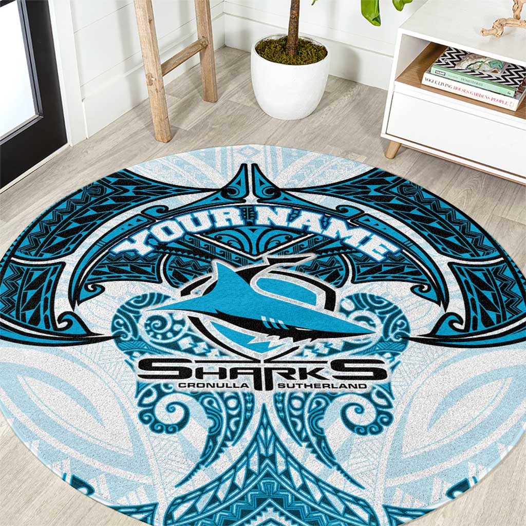 Personalized Cronulla-Sutherland Sharks Round Carpet Polynesian Tribal Pattern Style