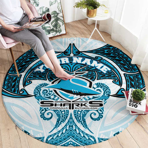 Personalized Cronulla-Sutherland Sharks Round Carpet Polynesian Tribal Pattern Style