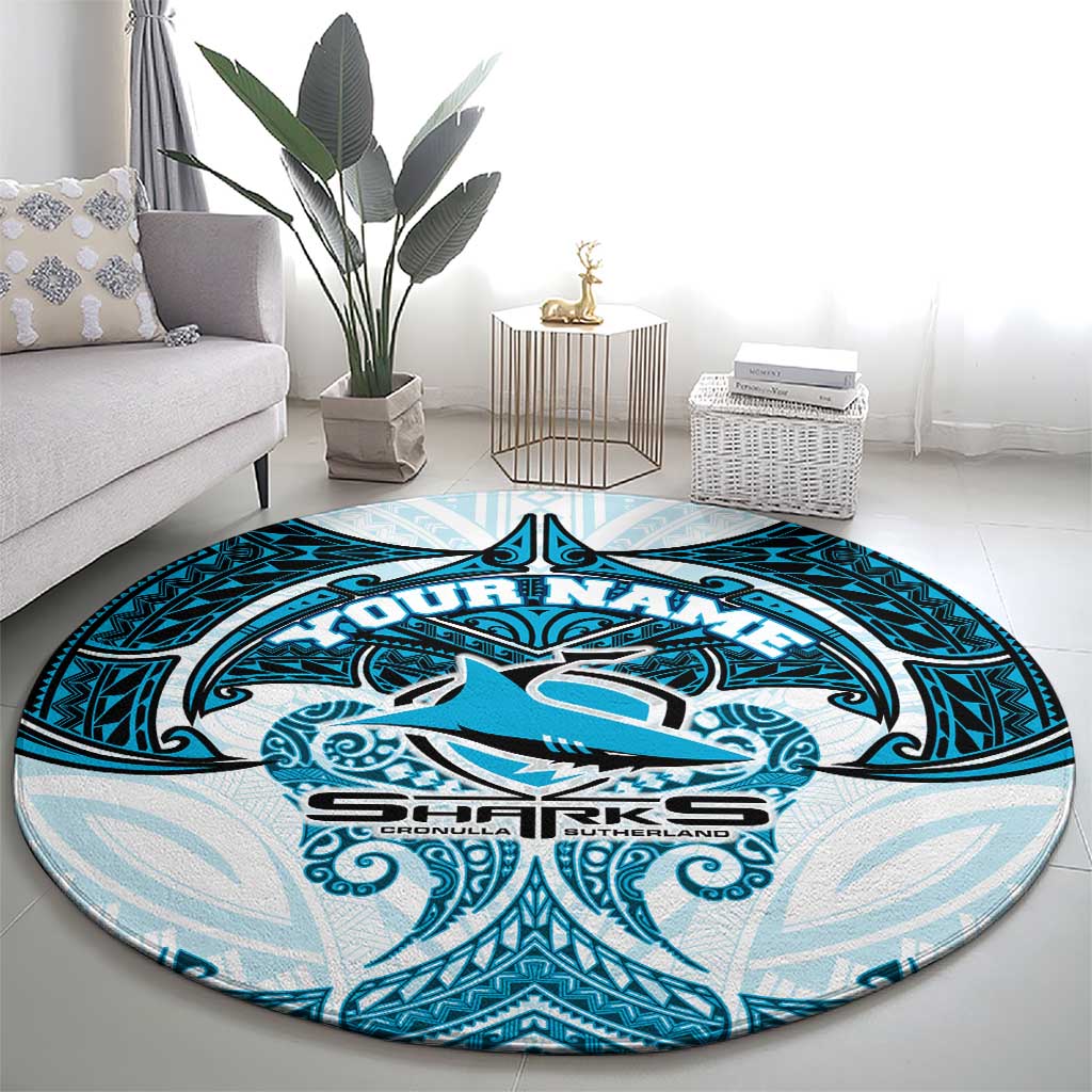 Personalized Cronulla-Sutherland Sharks Round Carpet Polynesian Tribal Pattern Style