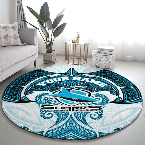 Personalized Cronulla-Sutherland Sharks Round Carpet Polynesian Tribal Pattern Style