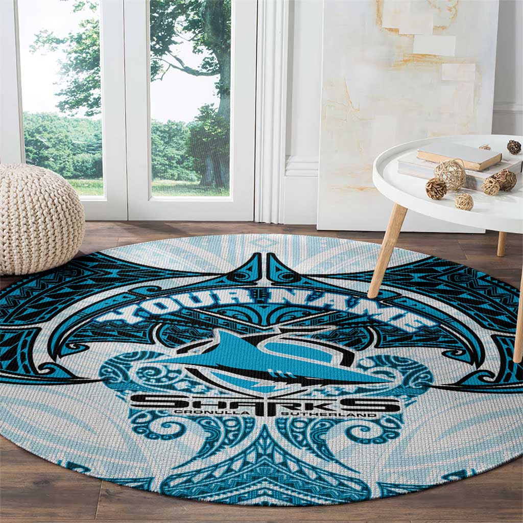 Personalized Cronulla-Sutherland Sharks Round Carpet Polynesian Tribal Pattern Style