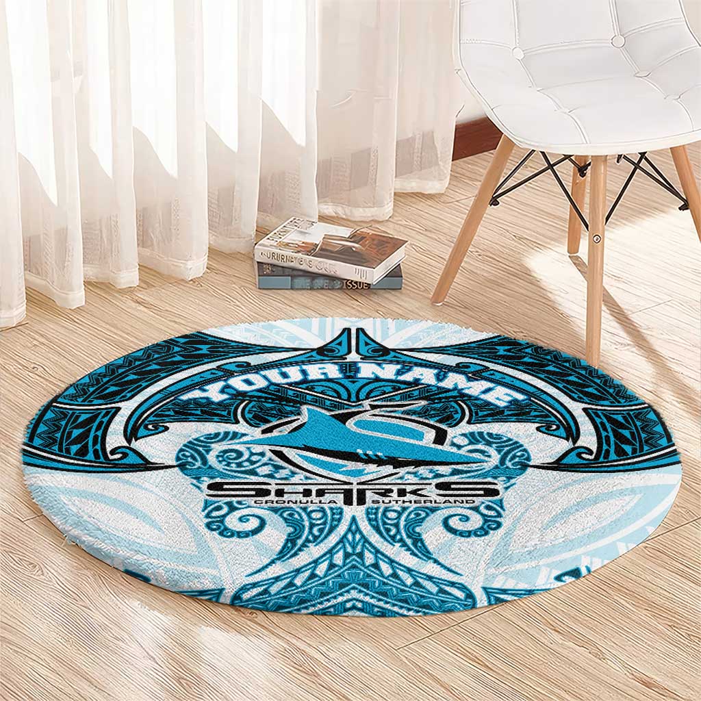 Personalized Cronulla-Sutherland Sharks Round Carpet Polynesian Tribal Pattern Style