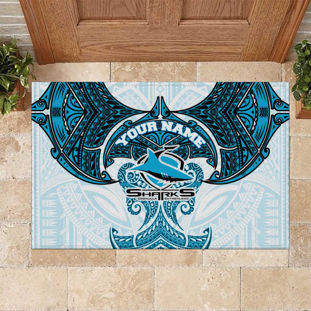 Personalized Cronulla-Sutherland Sharks Rubber Doormat Polynesian Tribal Pattern Style