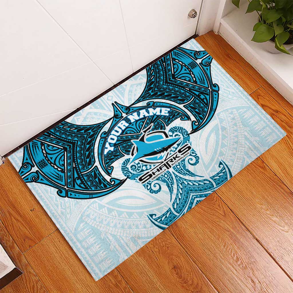 Personalized Cronulla-Sutherland Sharks Rubber Doormat Polynesian Tribal Pattern Style