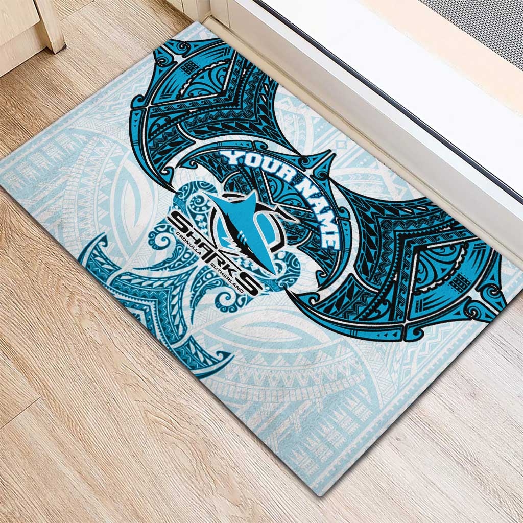 Personalized Cronulla-Sutherland Sharks Rubber Doormat Polynesian Tribal Pattern Style