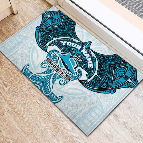 Personalized Cronulla-Sutherland Sharks Rubber Doormat Polynesian Tribal Pattern Style
