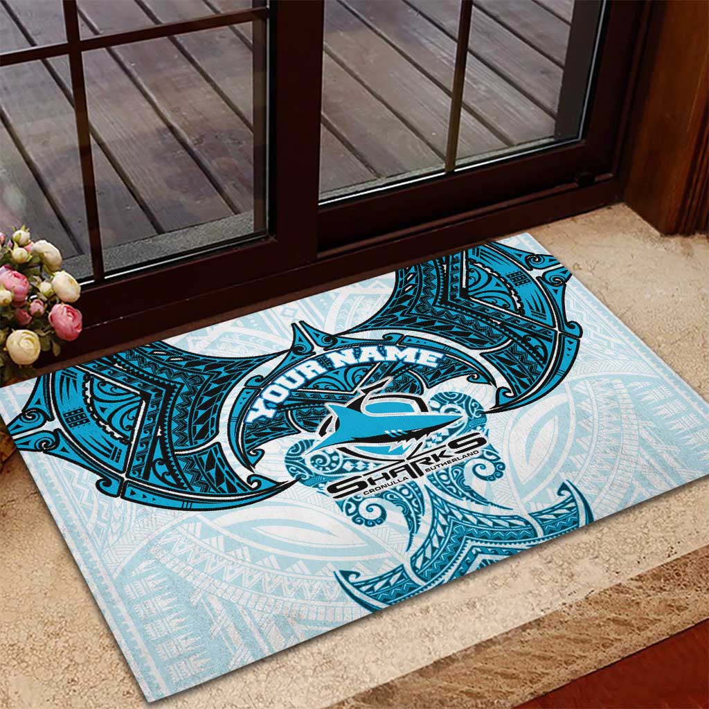 Personalized Cronulla-Sutherland Sharks Rubber Doormat Polynesian Tribal Pattern Style