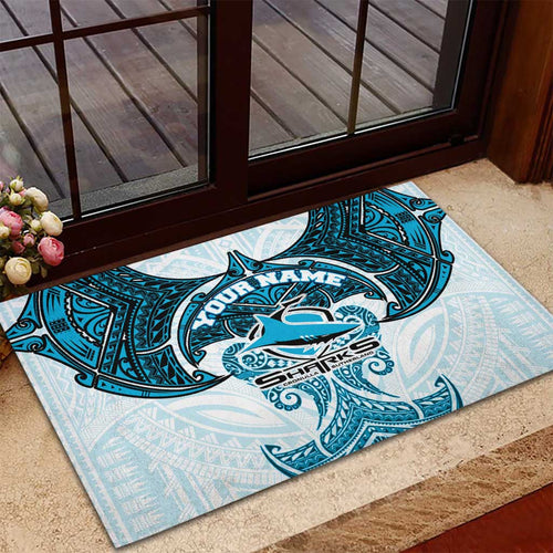 Personalized Cronulla-Sutherland Sharks Rubber Doormat Polynesian Tribal Pattern Style