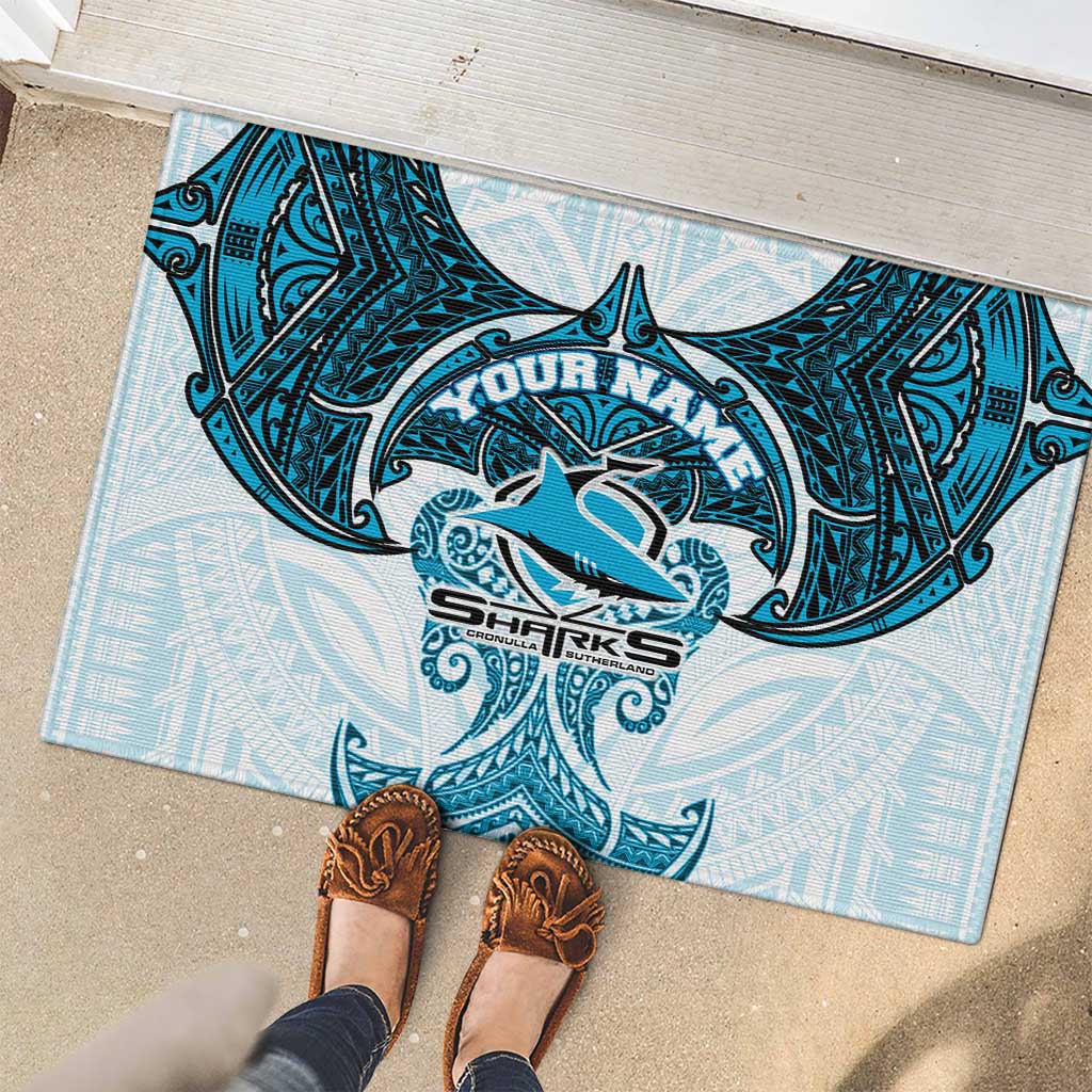 Personalized Cronulla-Sutherland Sharks Rubber Doormat Polynesian Tribal Pattern Style