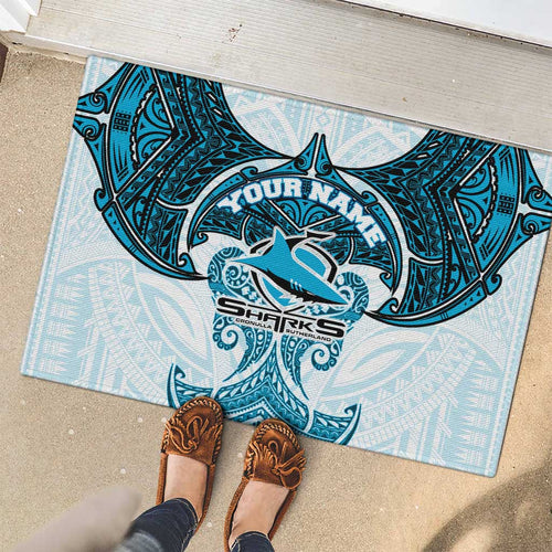 Personalized Cronulla-Sutherland Sharks Rubber Doormat Polynesian Tribal Pattern Style