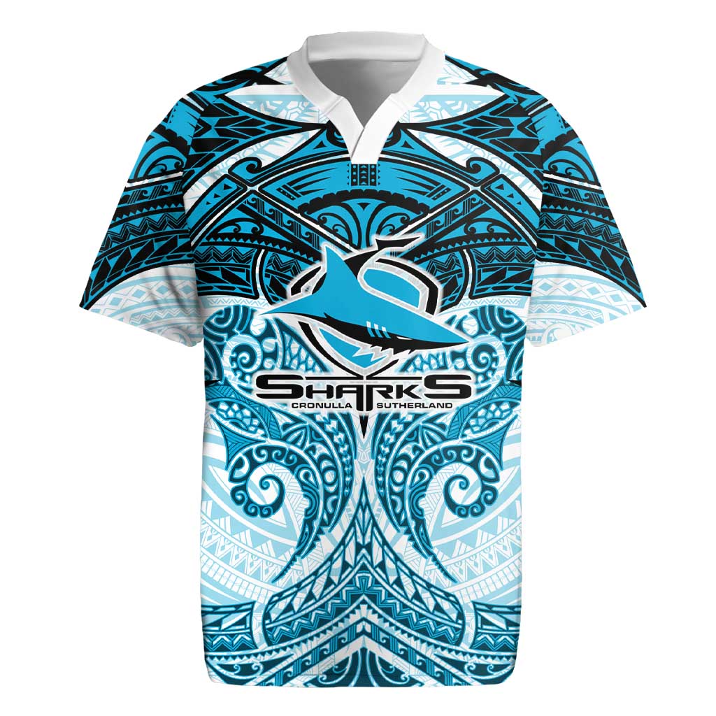 Personalized Cronulla-Sutherland Sharks Rugby Jersey Polynesian Tribal Pattern Style