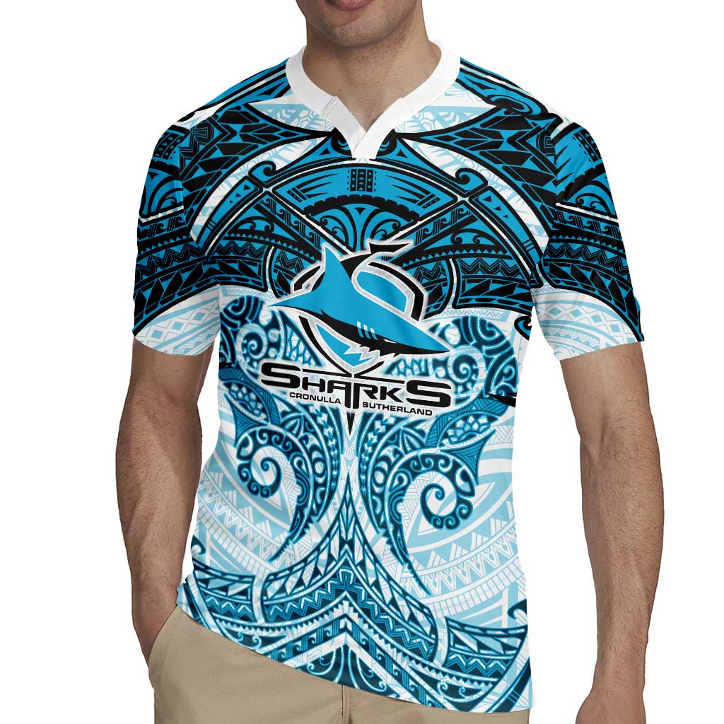 Personalized Cronulla-Sutherland Sharks Rugby Jersey Polynesian Tribal Pattern Style