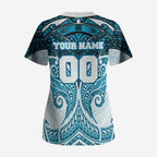 Personalized Cronulla-Sutherland Sharks Scrub Top Polynesian Tribal Pattern Style