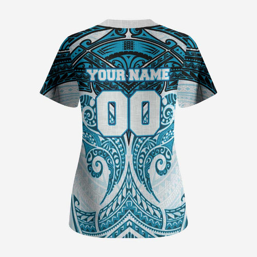 Personalized Cronulla-Sutherland Sharks Scrub Top Polynesian Tribal Pattern Style