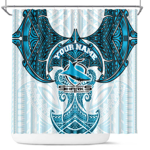 Personalized Cronulla-Sutherland Sharks Shower Curtain Polynesian Tribal Pattern Style