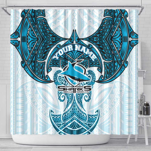 Personalized Cronulla-Sutherland Sharks Shower Curtain Polynesian Tribal Pattern Style