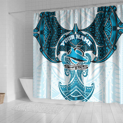 Personalized Cronulla-Sutherland Sharks Shower Curtain Polynesian Tribal Pattern Style