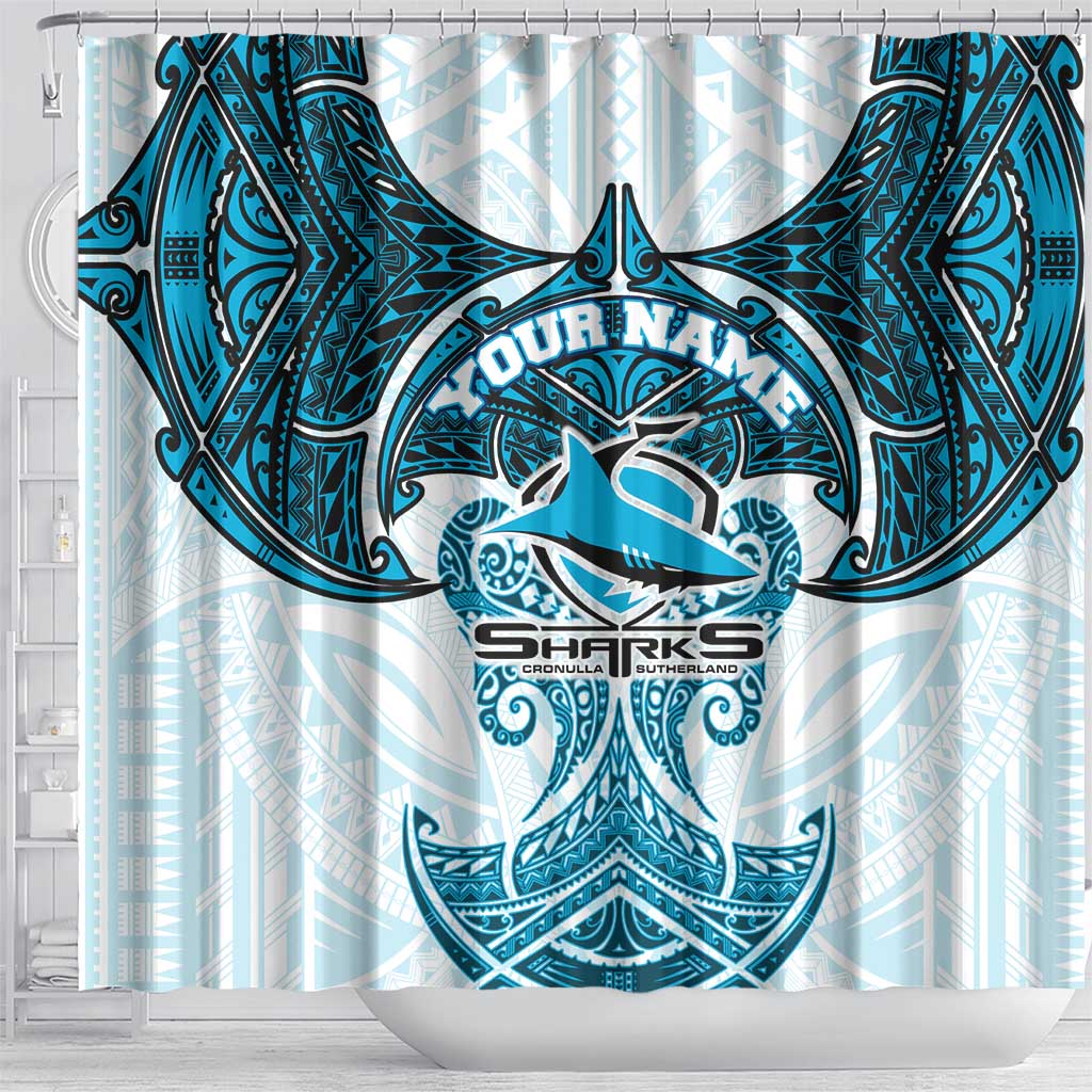 Personalized Cronulla-Sutherland Sharks Shower Curtain Polynesian Tribal Pattern Style