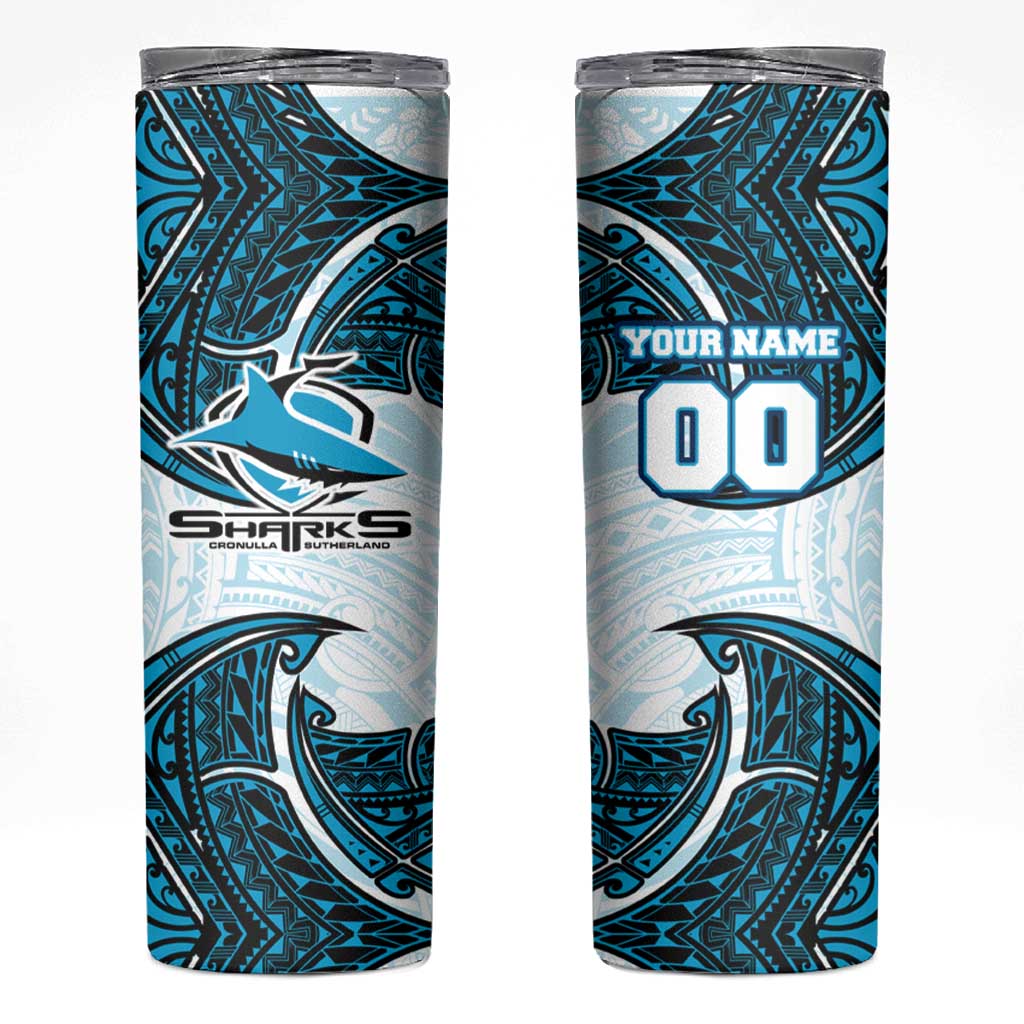 Personalized Cronulla-Sutherland Sharks Skinny Tumbler Polynesian Tribal Pattern Style