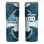 Personalized Cronulla-Sutherland Sharks Skinny Tumbler Polynesian Tribal Pattern Style
