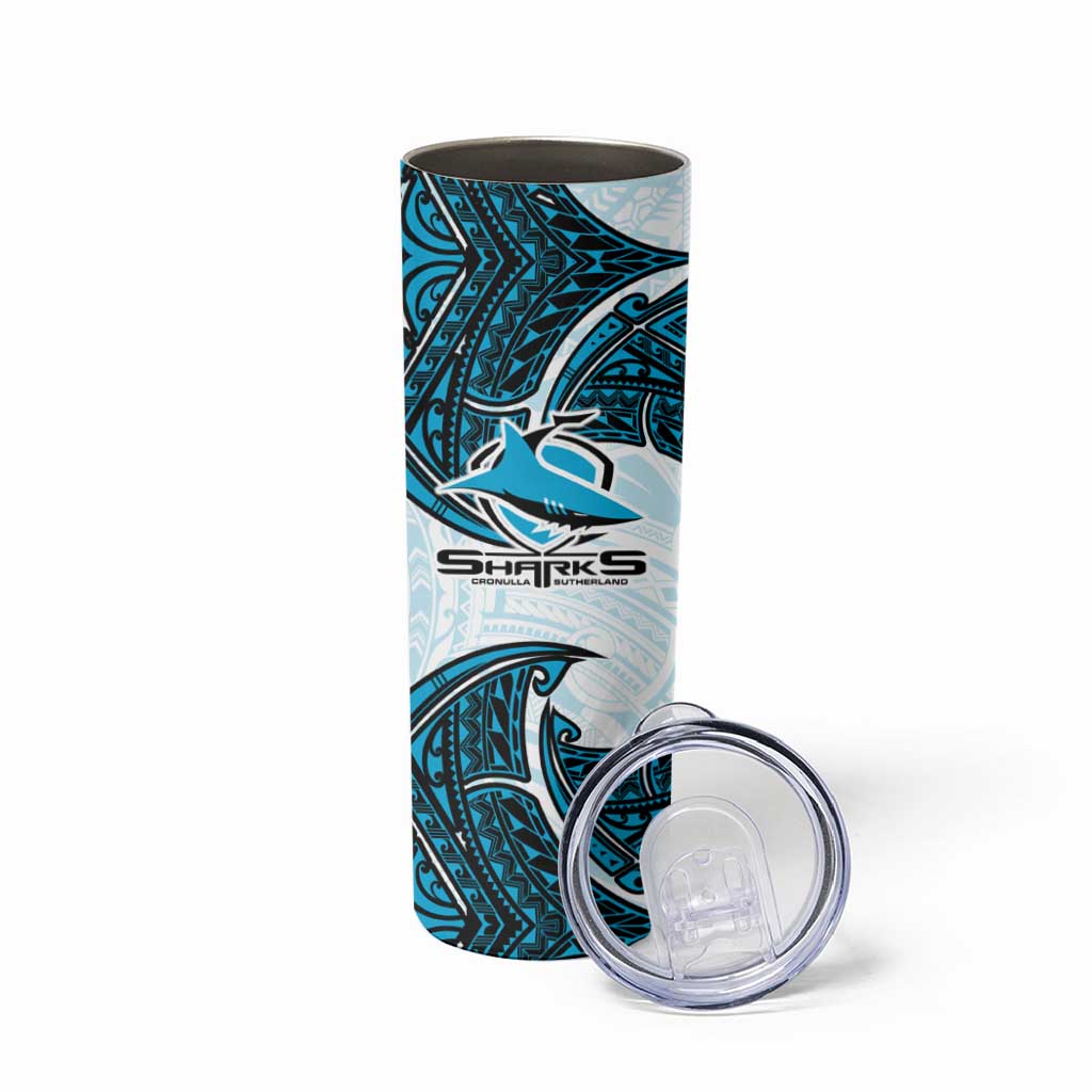Personalized Cronulla-Sutherland Sharks Skinny Tumbler Polynesian Tribal Pattern Style