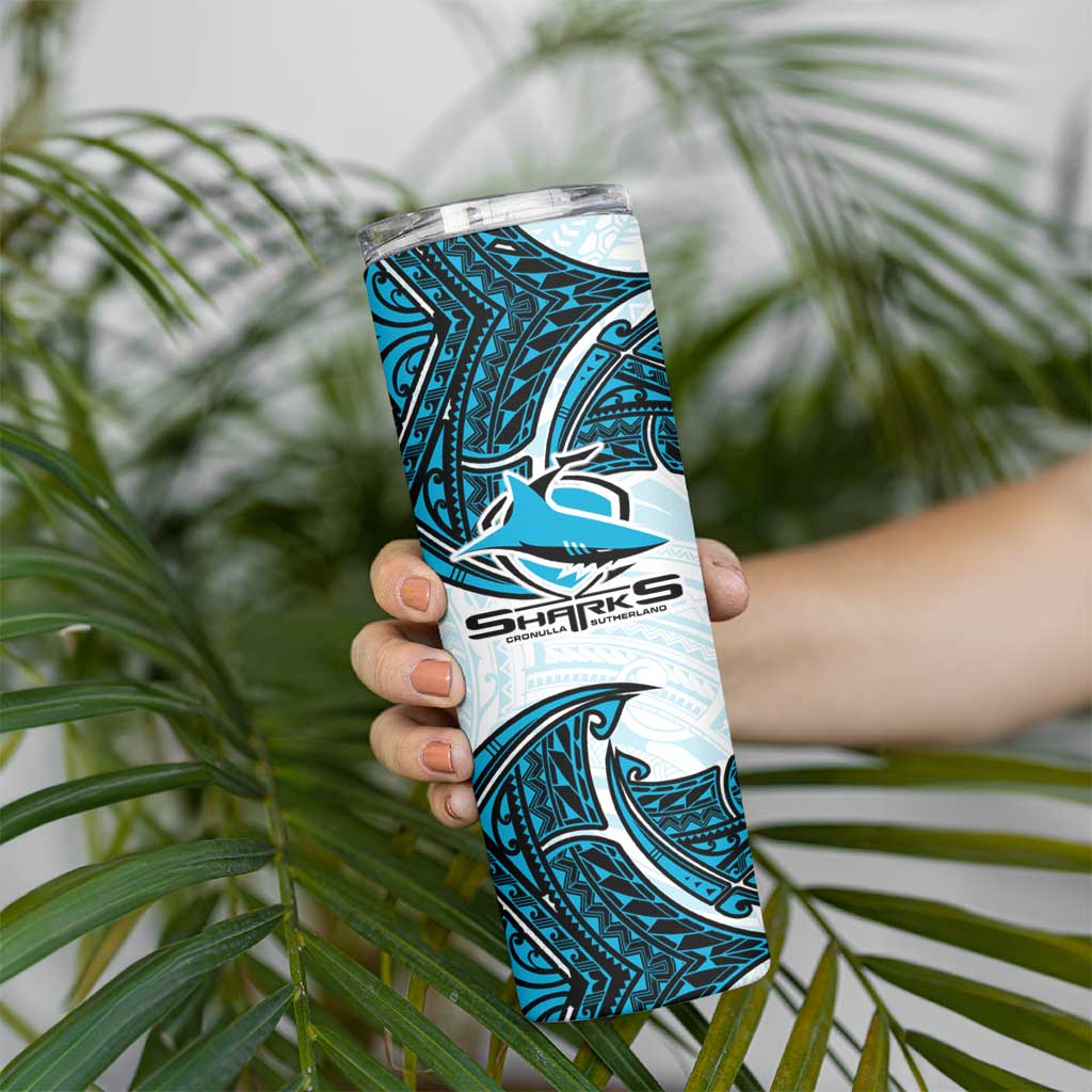 Personalized Cronulla-Sutherland Sharks Skinny Tumbler Polynesian Tribal Pattern Style