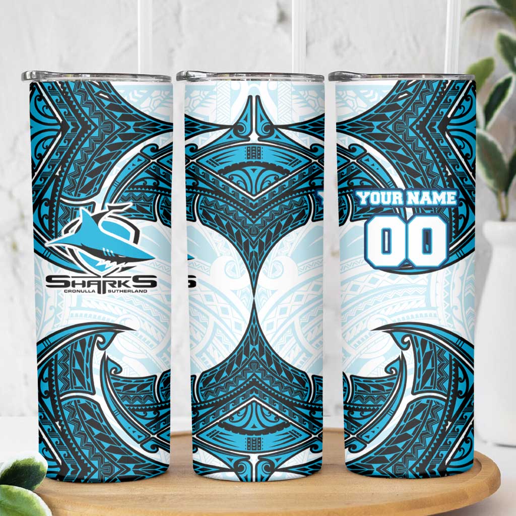 Personalized Cronulla-Sutherland Sharks Skinny Tumbler Polynesian Tribal Pattern Style