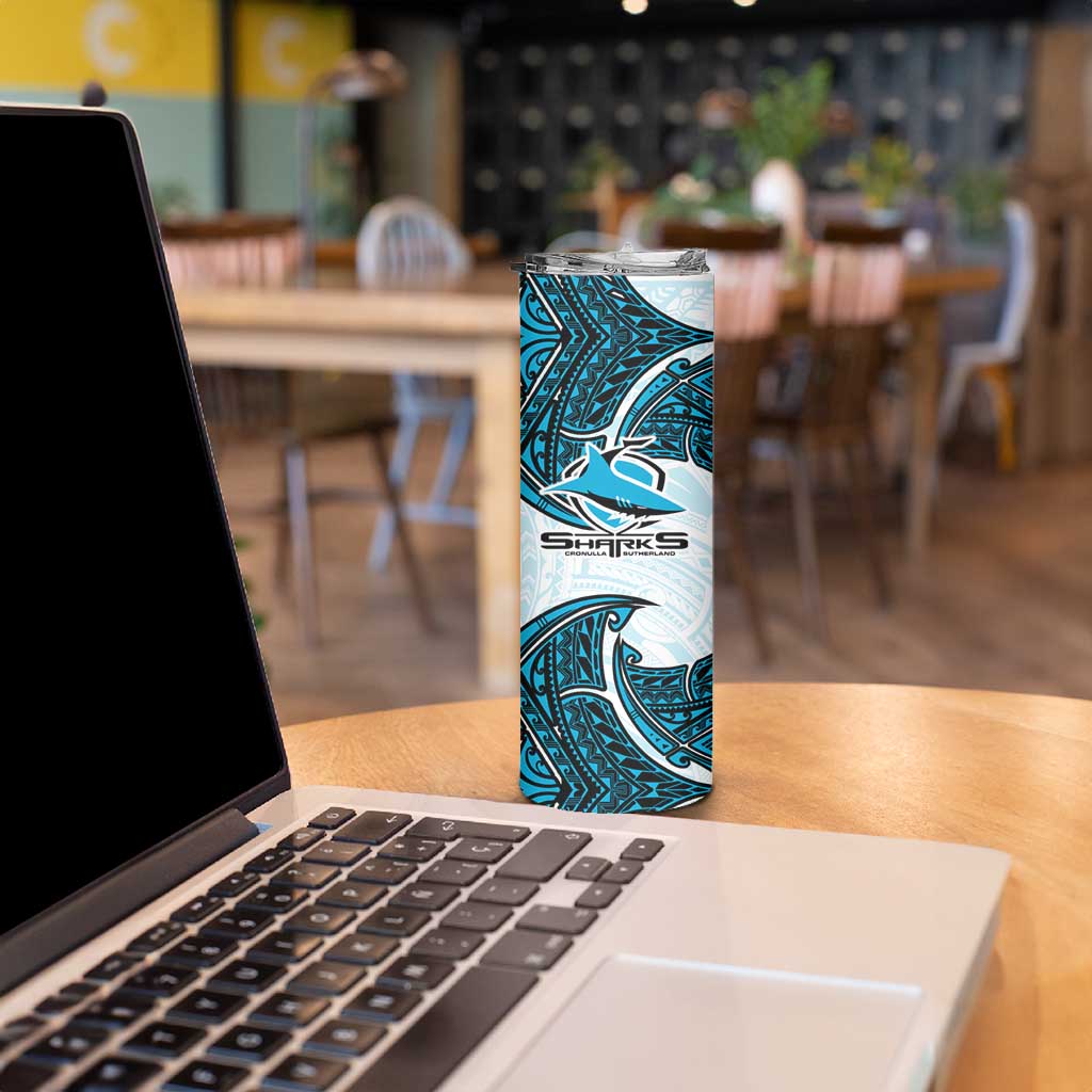 Personalized Cronulla-Sutherland Sharks Skinny Tumbler Polynesian Tribal Pattern Style