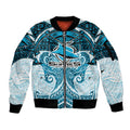 Personalized Cronulla-Sutherland Sharks Sleeve Zip Bomber Jacket Polynesian Tribal Pattern Style