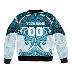 Personalized Cronulla-Sutherland Sharks Sleeve Zip Bomber Jacket Polynesian Tribal Pattern Style